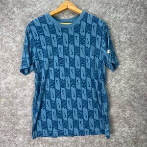 Nike Shirt Mens Medium Blue Allover Swoosh Logo Graphic T Shirt Short Sleeve